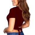 thumbnail image 4 of Camisetas de manga corta con cuello redondo para mujer, camisetas informales de moda de Color puro con lazo en la espalda, camisetas de verano para mujer, 4 of 6
