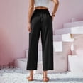 thumbnail image 5 of Palazzo Pants for Women 2026 Casual Cotton Linen Elastic High Waist Wide Straight Leg Flowy Cropped Pants with Pockets, 5 of 9