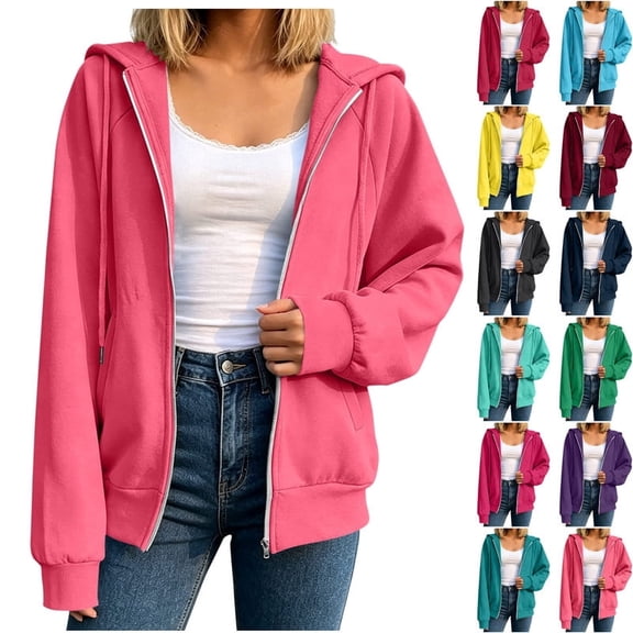 cocolona Womens Zip Up Hoodie Fall Winter Long Sleeve Oversized Hooded Sweatshirt Trendy Solid Color Jackets Tops with Pockets