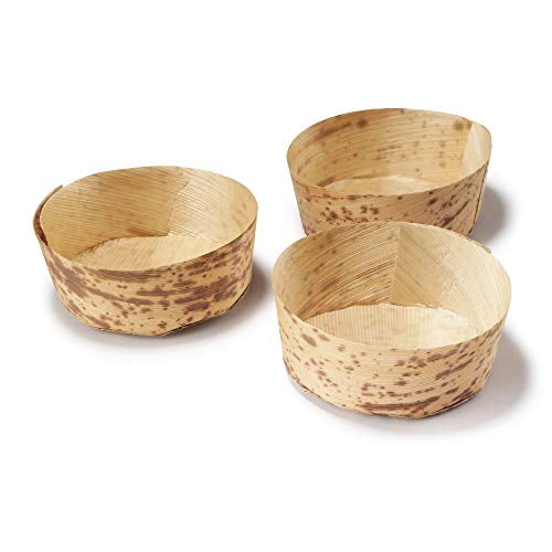 BambooMN 2.7" Dia x 1" High Bamboo Leaf Round Tubs Ramekins, All Natural Disposable Compostable for Catering and Home Use, 100 Pieces