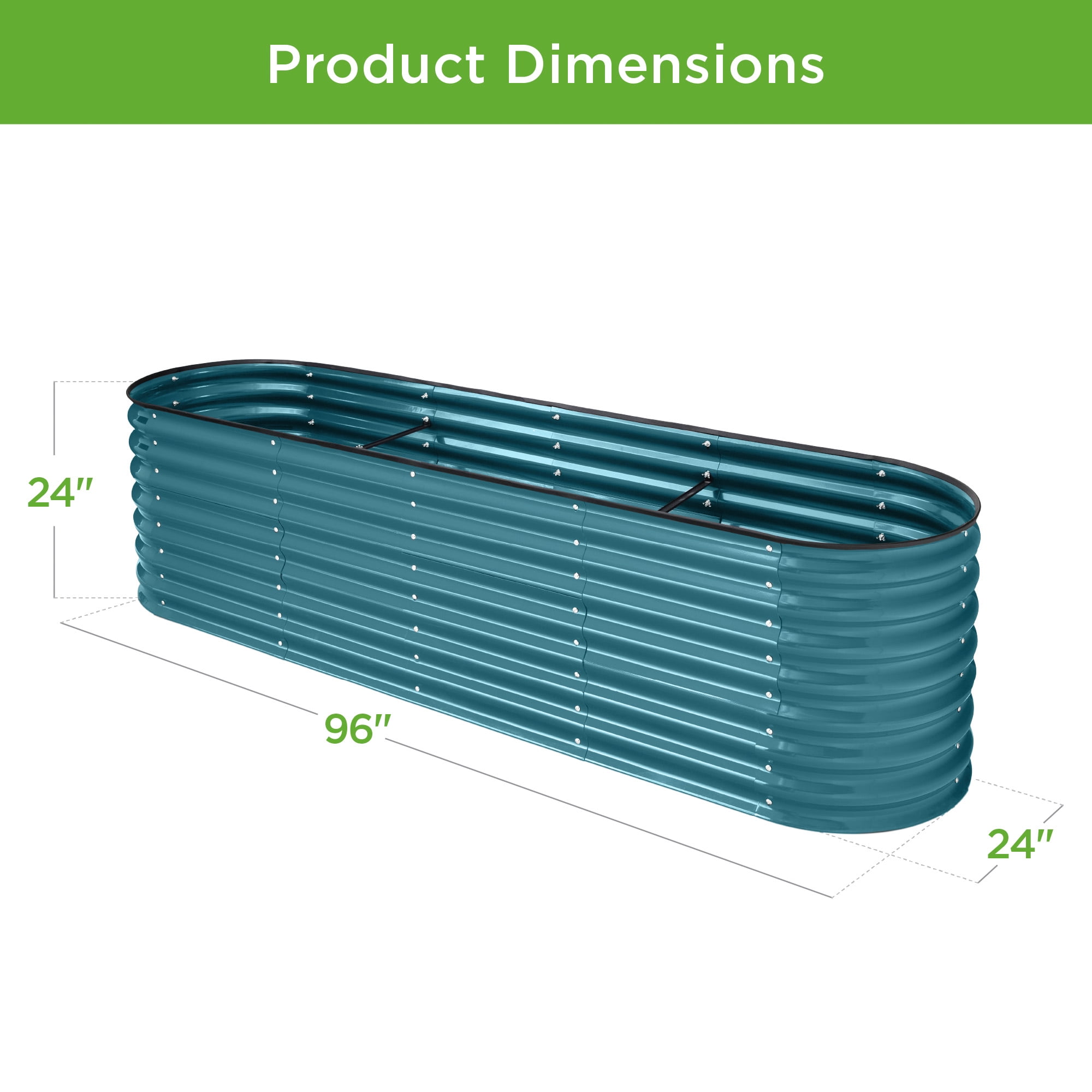 Best Choice Products 8x2x2ft Metal Raised Garden Bed, Oval Outdoor Planter Box w/ 4 Support Bars - Peacock Blue