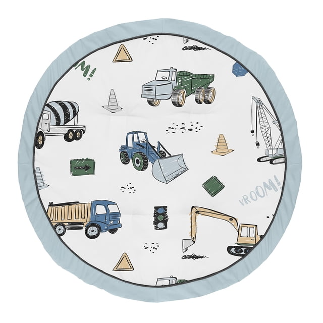 Sweet Jojo Designs Construction Truck Boy Baby Playmat Tummy Time - Alfombra de juegos para bebés, color gris, amarillo, negro, azul y verde