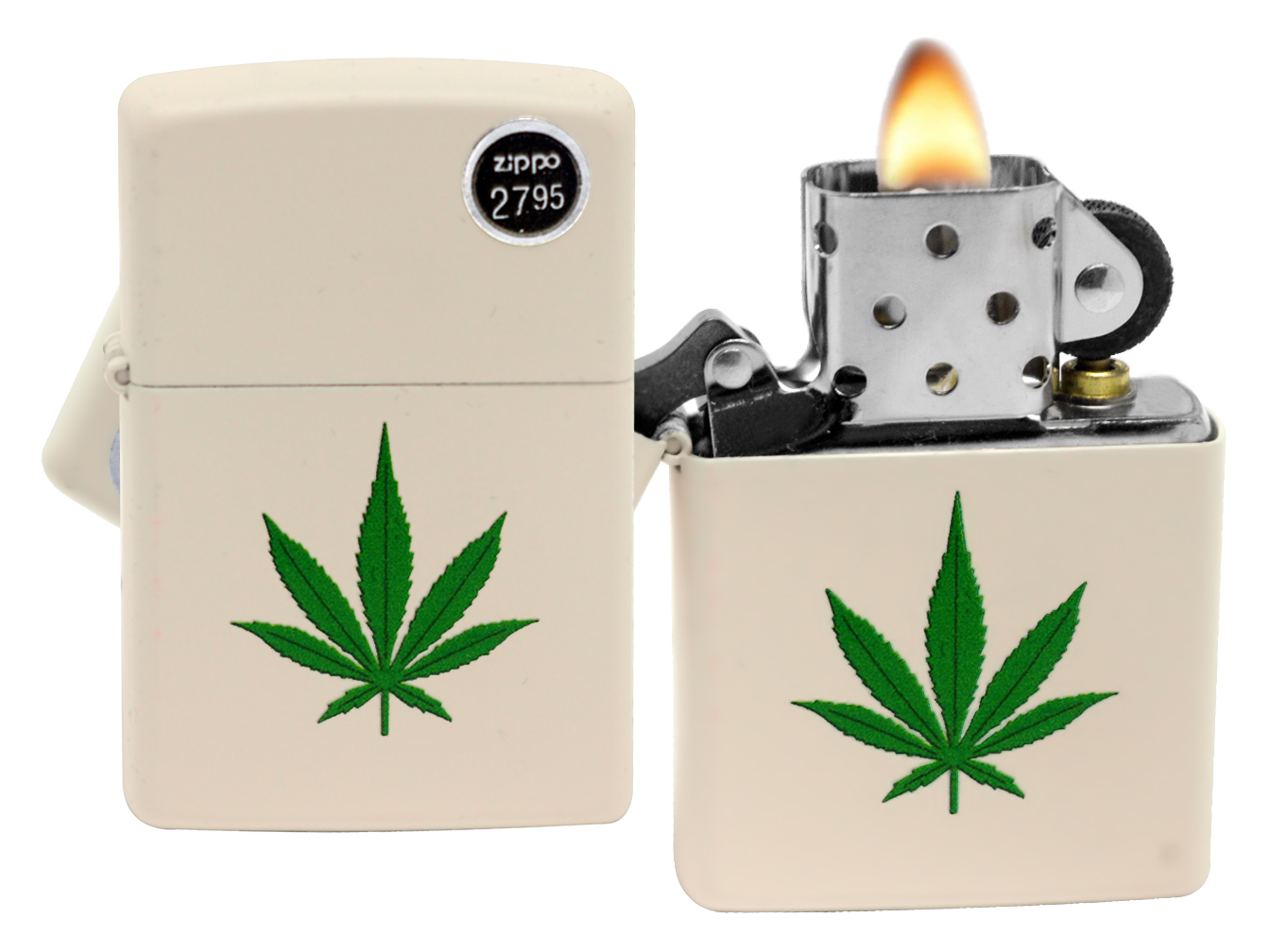 Zippo 5920 Green Marijuana Leaf Cream Matte Finish Lighter Walmart