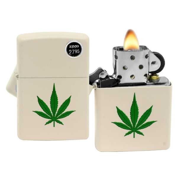 Zippo 5920 Green Marijuana Leaf Cream Matte Finish Lighter - Walmart