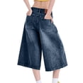thumbnail image 3 of Yifymode Jorts for Women Baggy Y2k Bermuda Jean Capris Wide Leg Knee Length Stretchy Denim Shorts Vintage Streetwear Shorts,Dark Blue L, 3 of 3