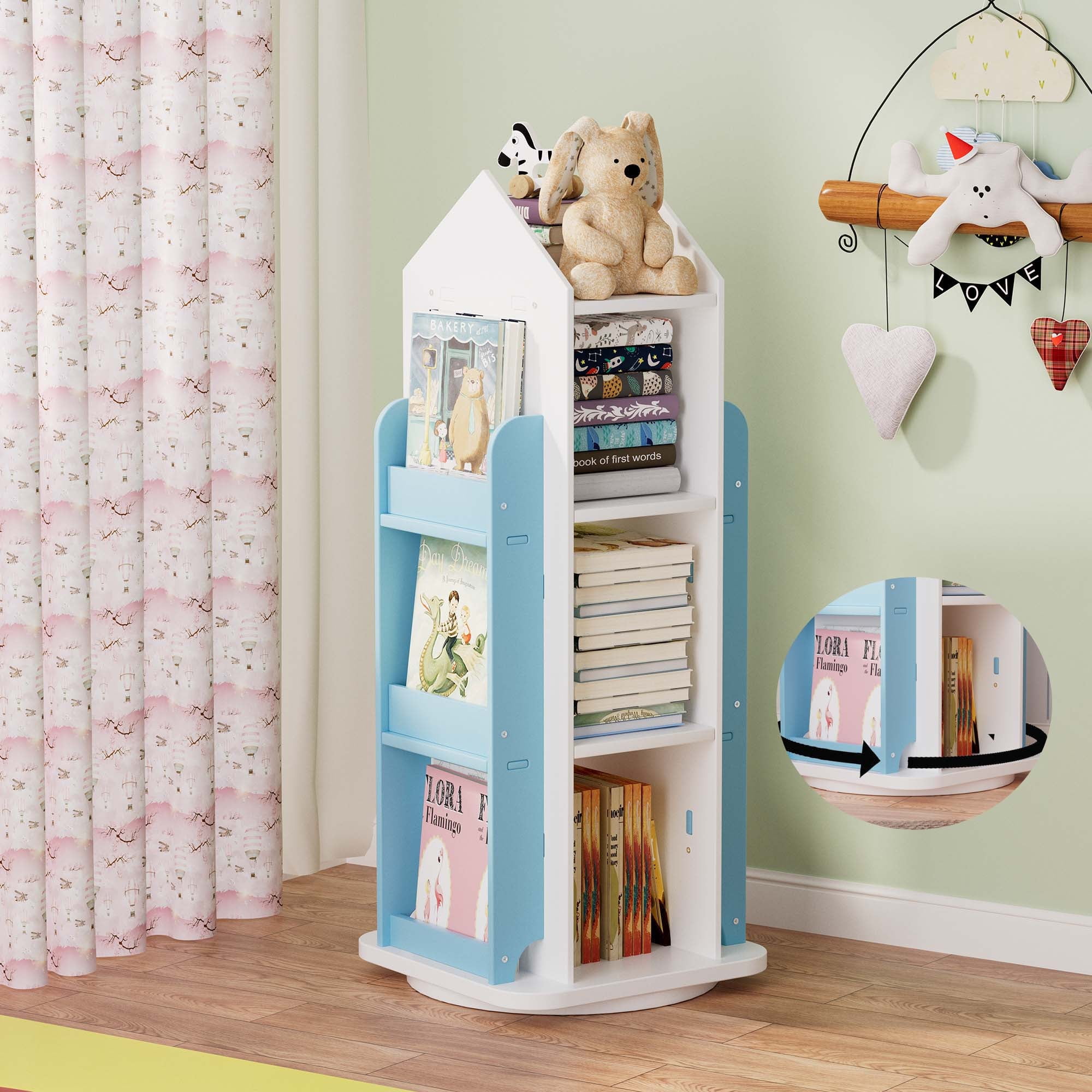 Gtouse 3 Tier Rotating Bookshelf, 360° Spinning Bookshelf, Wood Revolving Bookcase for Bedroom, Living Room