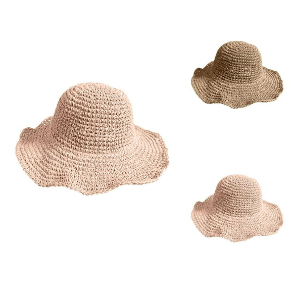 Beach Bucket Hats for Kids - UPF 50  Summer Sun Protection Handmade Hollow Straw Hat Cowboy Hat With Curled Brim And Raised Edge Beach Hat Sunscreen Hat