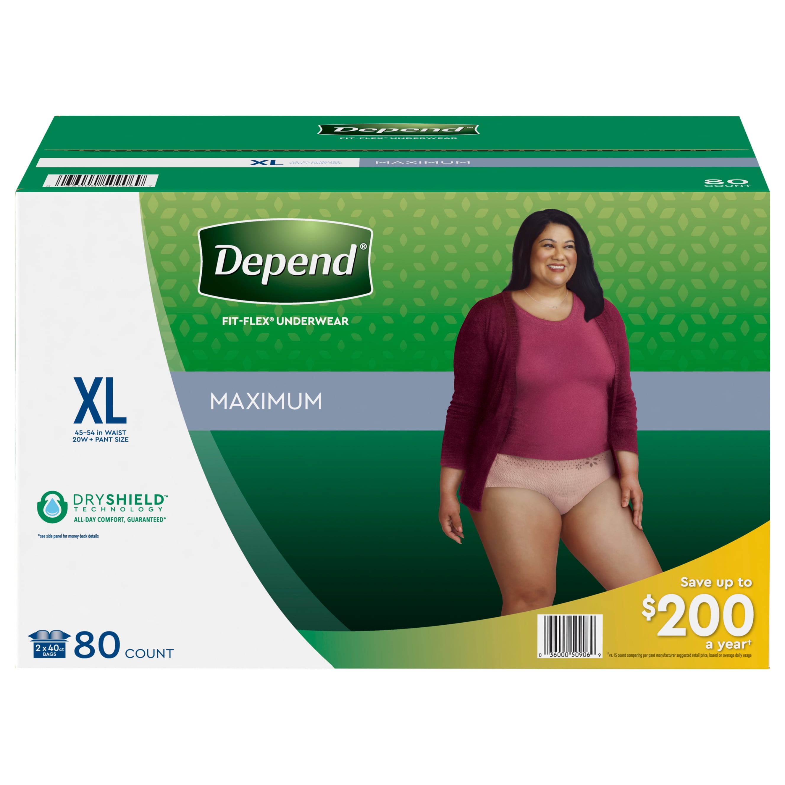 Depend Protection Plus Underwear for Women, Ultimate Absorbency, X-Large,  80 ct