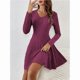 thumbnail image 5 of Vestido Corto de Punto Acanalado de Larga para Mujer, Otoño e Invierno, Cuello en V, Informal, Corte A Rojo L, 5 of 9