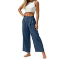 thumbnail image 4 of Miluxas Womens Solid Wide Leg Ankle Pants Elastic High Waisted Straight Leg Cropped Pants with Pockets Work office Dressy Trousers Streetwear Blue, 4 of 8