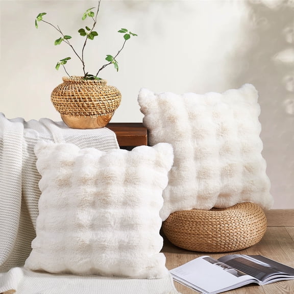 Home Soft Things Bubble Textured Faux Fur Pillow Covers, Set of 2, 20"x20", White