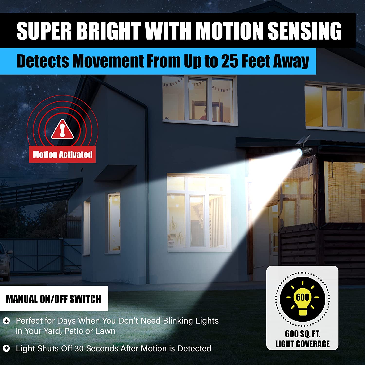 Bell Howell Bionic Spotlight, 25 ft. Motion Sensor, Solar Sun Panels, Outdoor  Lighting- Black