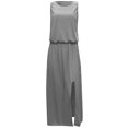 thumbnail image 3 of QLEICOM Women Summer Bohemian Solid Fork Opening Dress Casual Sleeveless Belt A-Line Maxi Dress Pleated Hem Swing Sun Dress Gray L, US Size: 8, 3 of 4