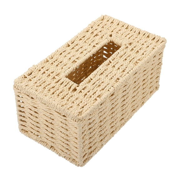 WRISTBIQUE 1Pc Practical Beige Tissue Box Paper Rope Woven Holder for Desktop and Living Room