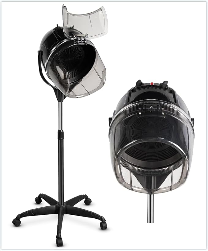 TASALON Professional Hooded Bonnet Hair Dryer Stand with Adjustable Timer, Rolling Wheels - Portable Floor Standing Dryer for Home Salon & Beauty Spa Equipment​