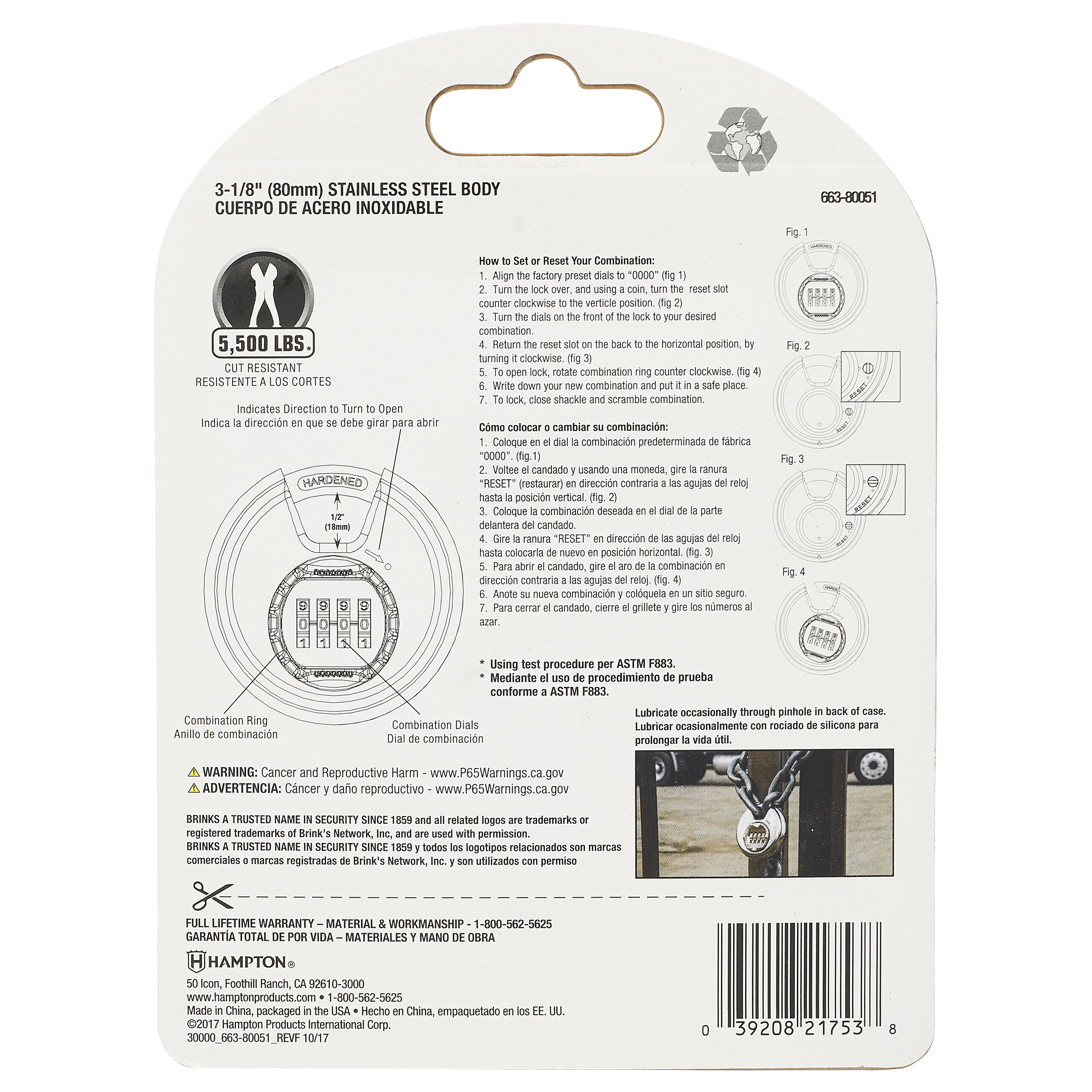 Brinks Stainless Steel 80mm Discus Combination Padlock photo 8