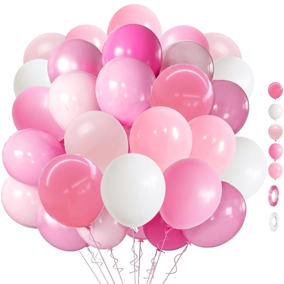 Pink and White Balloons, Pack of 65PCS Dusty Light Pastel Pink White Bow Balloon, Baby Pink Latex Balloon for Girls Women Kitty Birthday Wedding Bridal Baby Shower Cat Theme Party Decorations