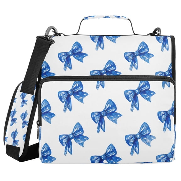 Water-Resistant 3-Ring Binder Organizer with Multiple Pockets Zipper Binder Bag for Office Blue Bows Pattern