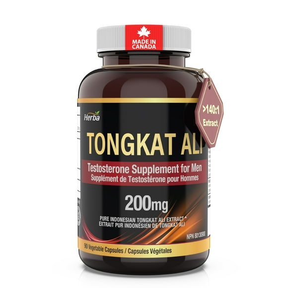 Herba Pure Tongkat Ali Supplement for Men – 90 Capsules | Indonesian Tongkat-ali Capsules | >140:1 Extract - >28,000mg Equivalent | Triple Tested for Potency | Made in Canada