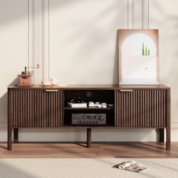 Fluted TV Stand Entertainment Center, Mid-Century Modern Media Console with Adjustable Shelves  and Storage Fits TVs Up to 70" for Living Room & Bedroom