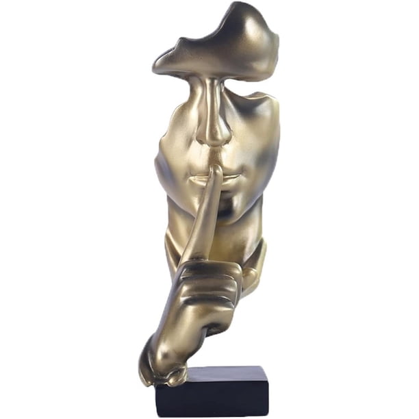 Estatua del pensador El silencio es oro, figura de arte abstracto, esculturas de resina robustas para decoración de escritorio de oficina, decoración moderna del hogar (diseño único)