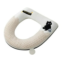 Warm Plush Washable Thicken Toilet Seat Cover Pads Mat with Handle and Zipper (Beige)