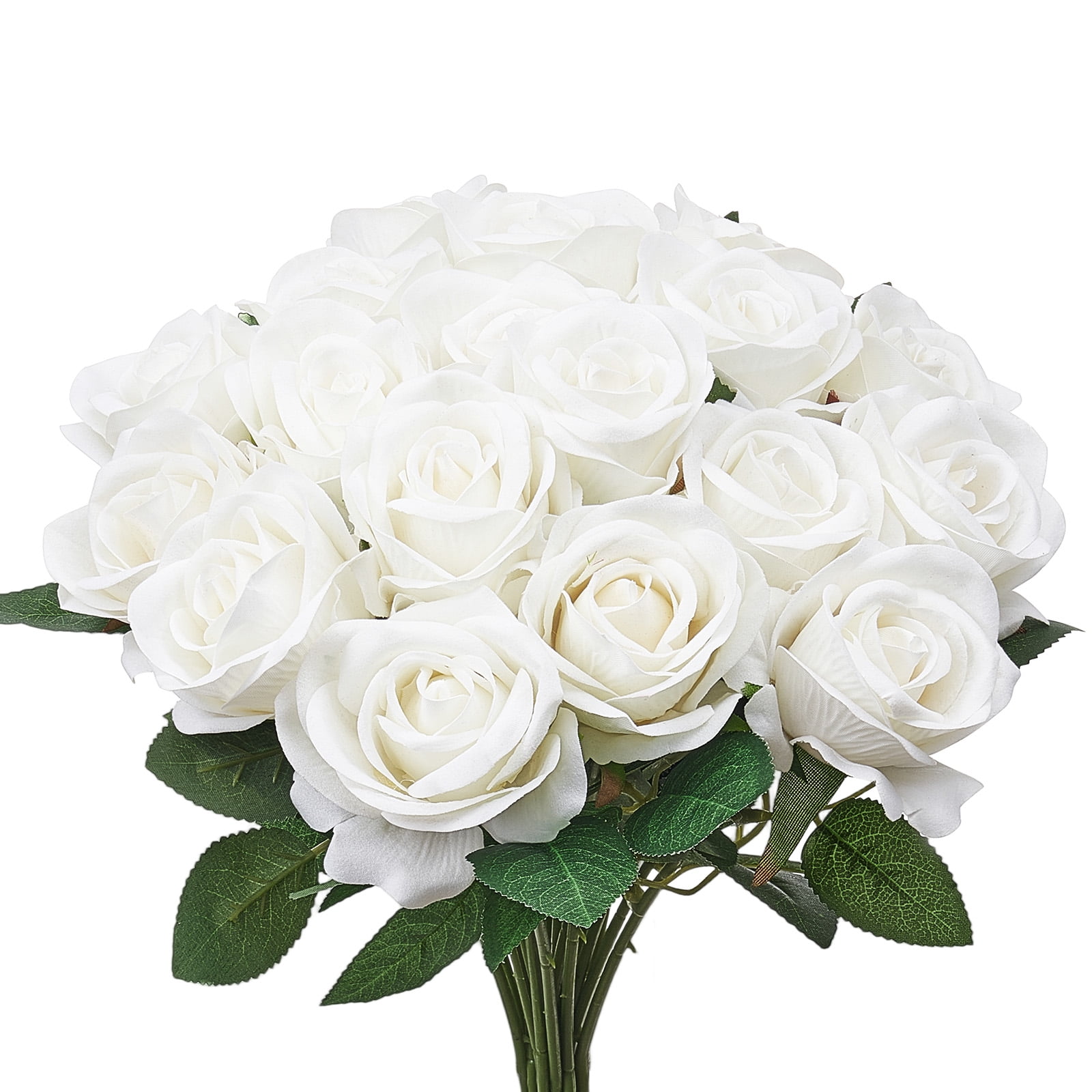 VEVOR Artificial Flowers, 60 pcs Real Looking White Foam Fake Roses Bulk, White Faux Bridal Shower with Stems for DIY Wedding Bouquets, Home Centerpieces Arrangements, Party Tables Decorations