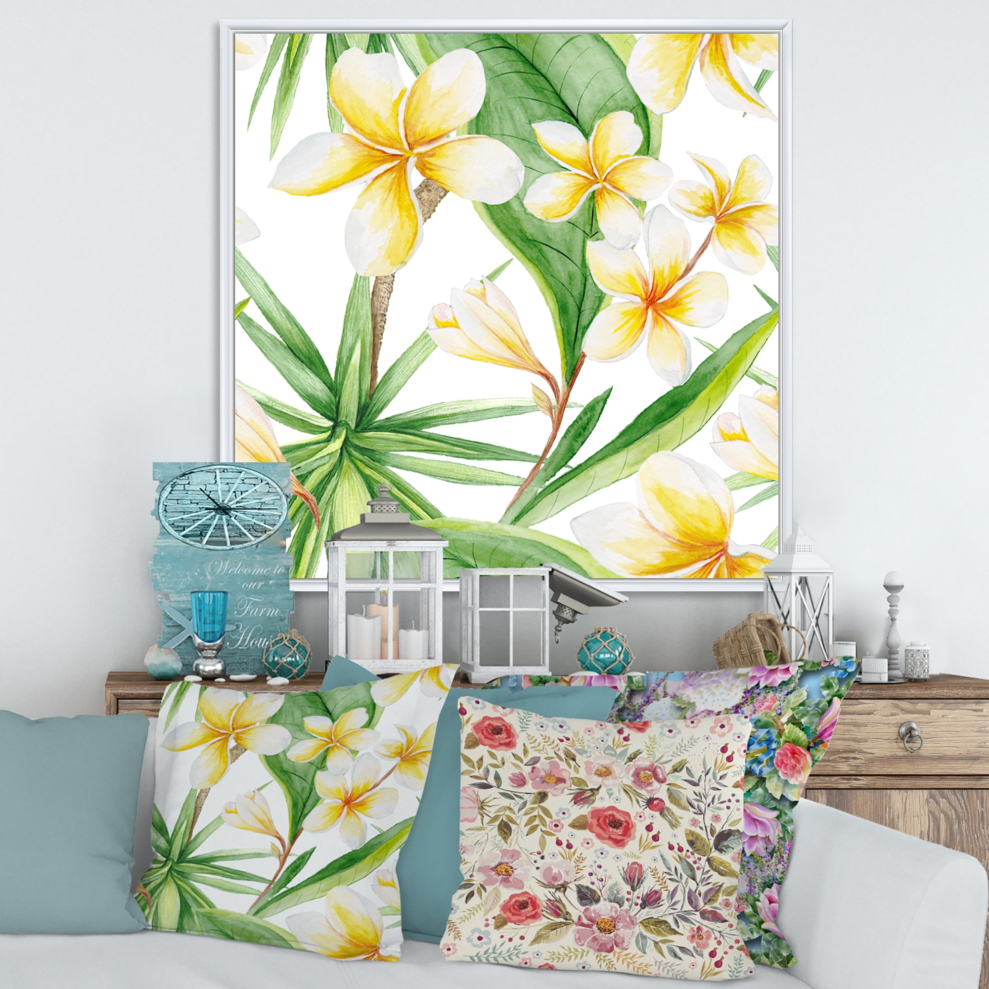 Designart 'Yellow Flowers and Tropical Foliage X' Traditional Framed Canvas Wall Art Print