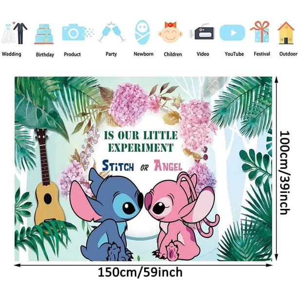 Lilo et Stitch Toile de Fond - Dessin Animé Fête Toile de Fond Bébé Douche Et Photo Studio Stand Aaccessoires,Décor de Fête d'anniversaire pour Enfants 1,5 x 1,0 m LingWen 1327534363234