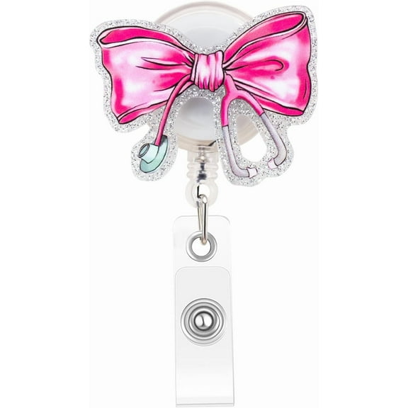 Pink Bow Nursing Badge Reel for Id Card Badge Retractable Nurse Student Holer Healthcare Badge Reel for Nursing Student Gifts for Women