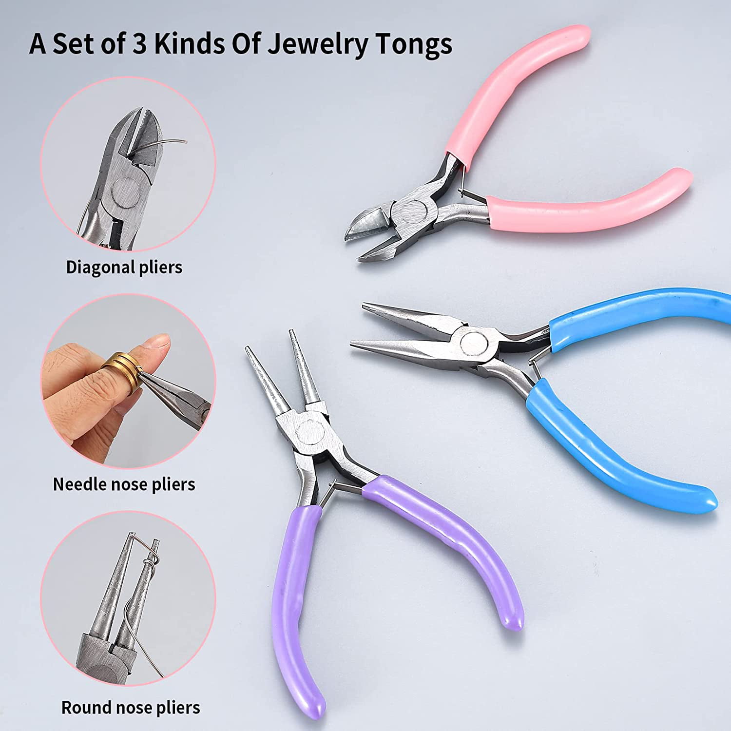  LiQunSweet 3 in 1 Jewelry Pliers Set with Side Cutting Round  Nose Pliers Flat Nose Pliers Polishing Tools Equipment for Jewelry Beading  Making Crafts Supplies : Tools & Home Improvement