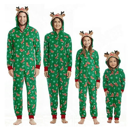 

Sunisery Christmas Family Matching Pajamas Reindeer Hooded Romper One Piece Jumpsuit Zipper Pjs Sleepwear