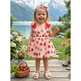 thumbnail image 5 of BemeyourBBs Infant Baby Girl Strawberry Tulle Tutu Dress Sleeveless V Neck Glitter Strawberry Print Ruffled Romper Dress Princess Birthday Party Dresses and Bow Headband Set, 5 of 9