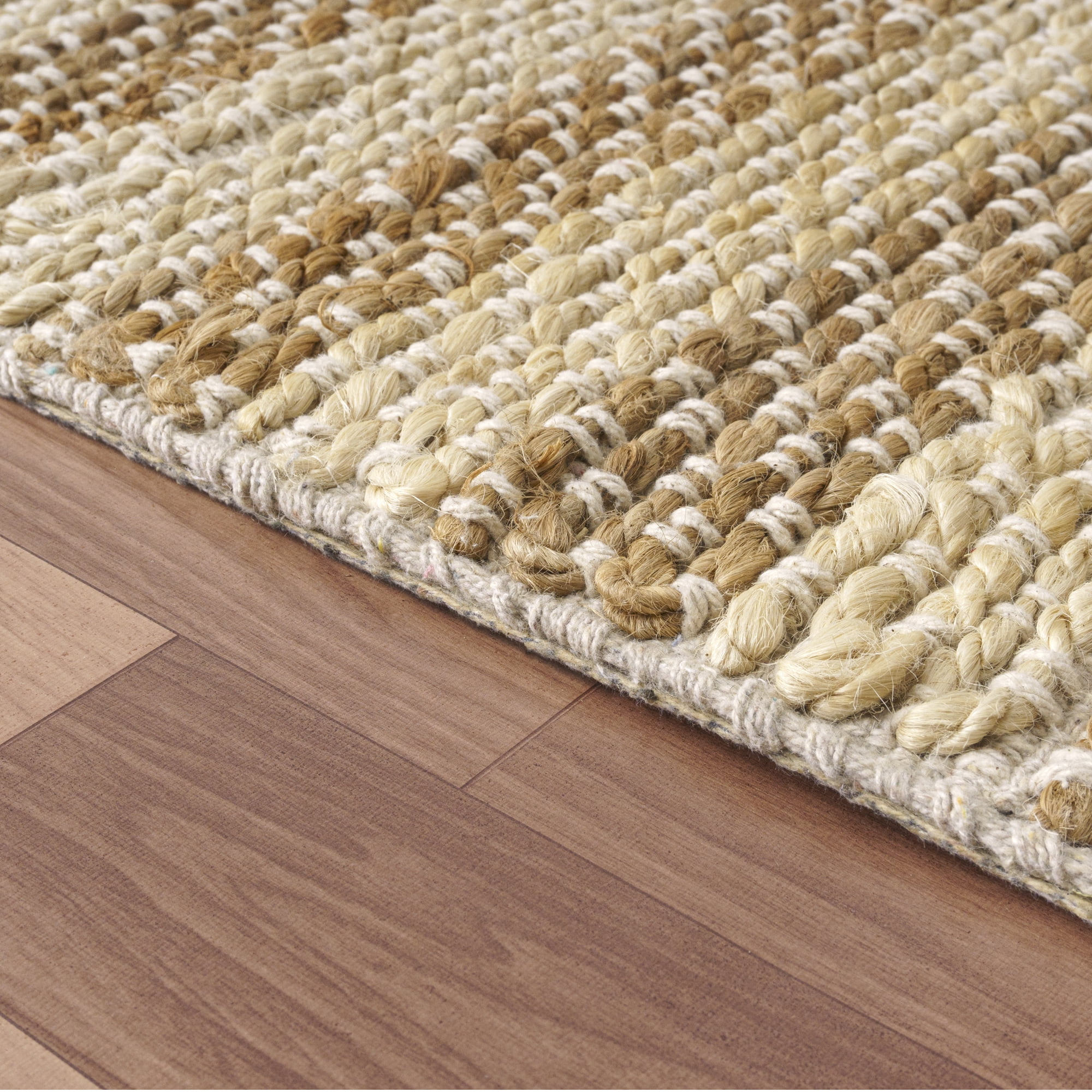Ox Bay Ollie Striped Farmhouse Jute Hand-Woven Indoor Runner Rug, White/Natural, 2'6" x 7'9"