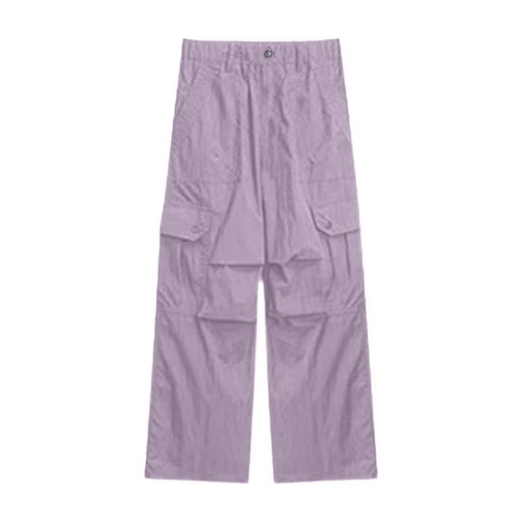 Kids Cargo Pants Girls Drawstring Waist Casual Purple Cargo Joggers with Pocket Loose Fit Streetwear Kids Clothes Girls Size 7-8 Years