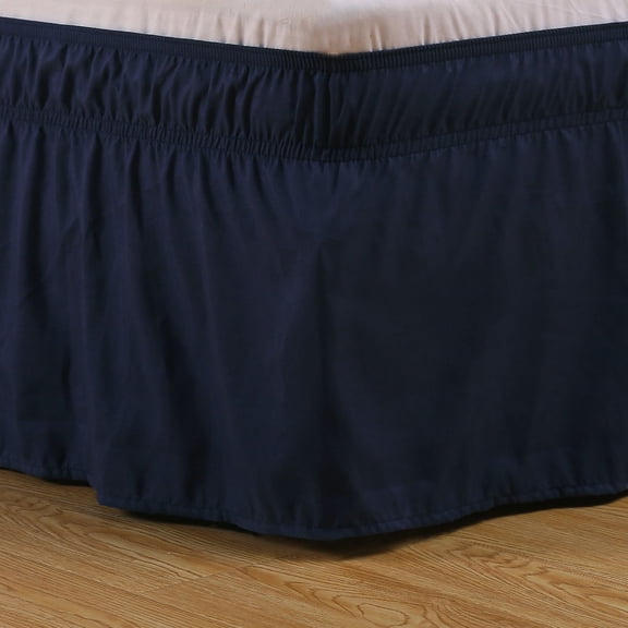 Namzi 78"x80" King Bed Skirt Elastic Dust Ruffle for Easy Installation, 1 Piece,Drak Blue