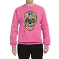 thumbnail image 2 of Wild Bobby Dean Russo Colorful Sugar Skull Streetwear Unisex Crewneck Graphic Sweatshirt, Neon Pink, 3X-Large, 2 of 5