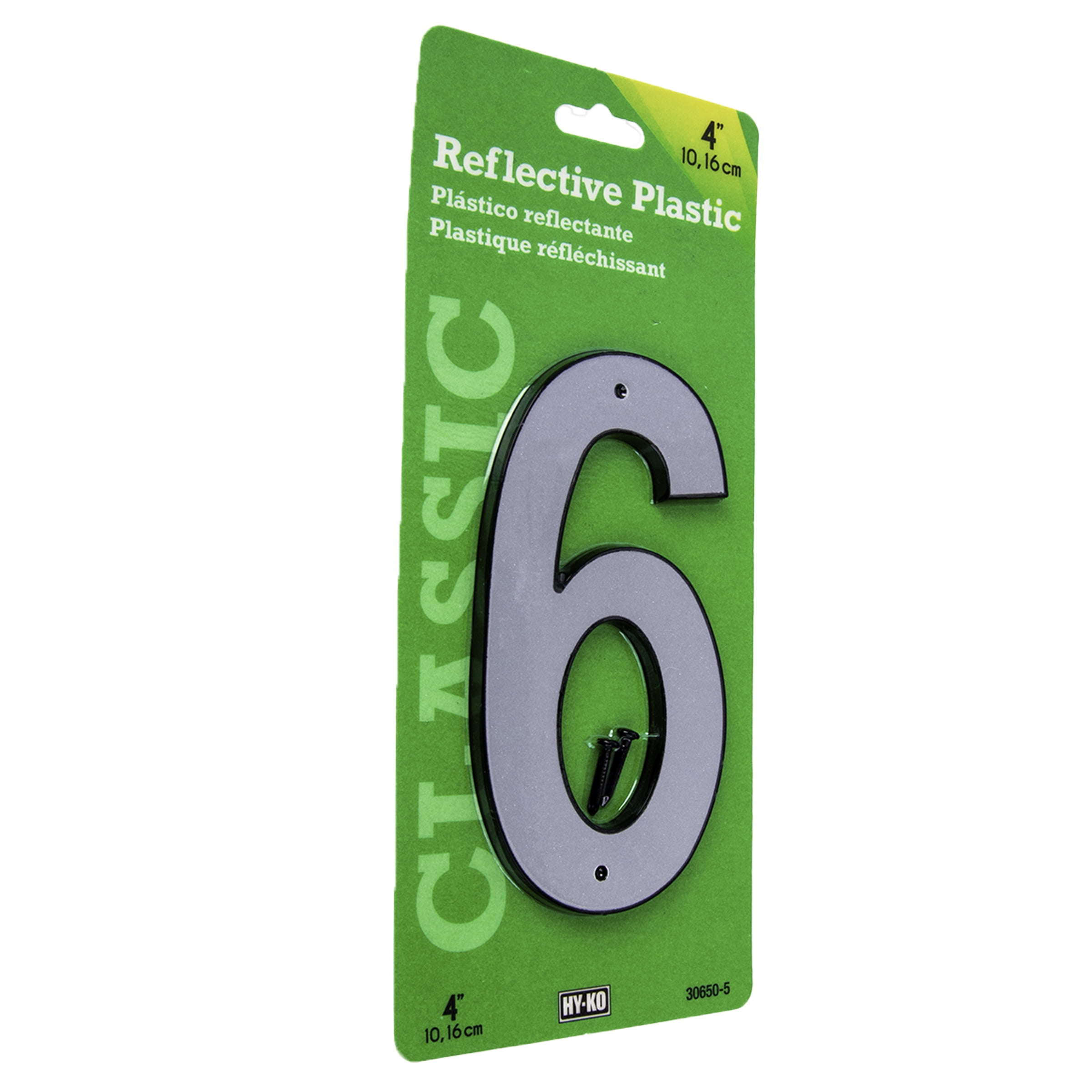 (3 pack) HY-KO 4" Reflective Plastic Modern Number 6