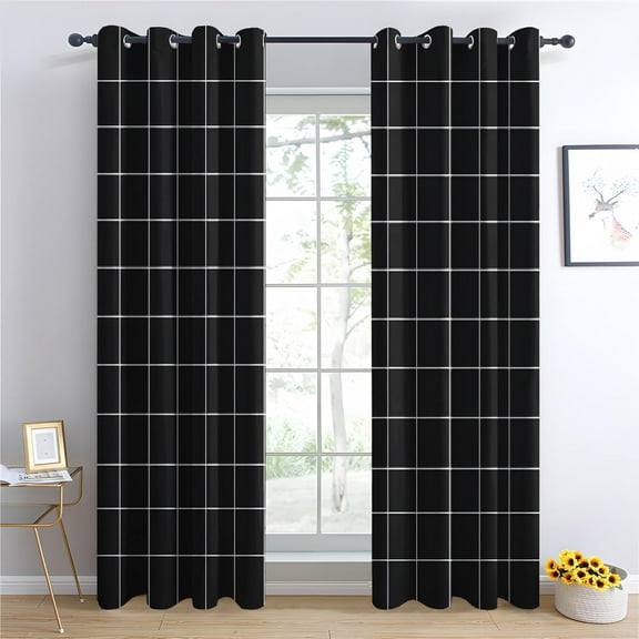Black And White Grid Curtains, Checkered Window Curtains, Geometric Blackout Curtains, Drapes For Bedroom Living Room, Thermal Grommet Window Treatments52"W x 63"L (Pack of 2)