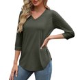 thumbnail image 7 of Womens Tops 3/4 Length Sleeve Blouses Dressy Casual Spring Summer Outfits Pleated Front T Shirts Curved Hem Dark Gray L, 7 of 7