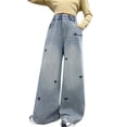 thumbnail image 2 of KAUOD Teen Girls Baggy Jeans Cute Bow Wide Leg Floor Denim Pants Kids High Waist Fit Streetwear Retro Y2k Denim Trousers, 2 of 9