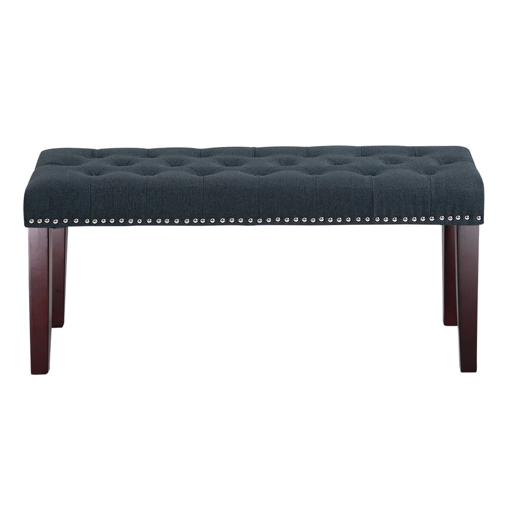 Abble W 37 in. x H 17.3  Denim Blue Upholstered Bench with Button-Tufted Seat