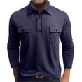 thumbnail image 2 of DayScoop Mens Fashion T-shirt Casual T Shirt Long Sleeve Button Double Pockets Solid Turndown Collar Tops Tees, 2 of 6