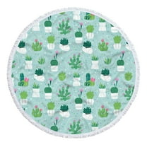 SDJMa Cactus Printed Microfiber Beach Towels 60" x 60" Oversized Round Beach Blanket Sand Free Quick Dry Circle Bath Towel Absorbent Beach Yoga Mat Table Cloth Throw Fringe Tapestry(B)