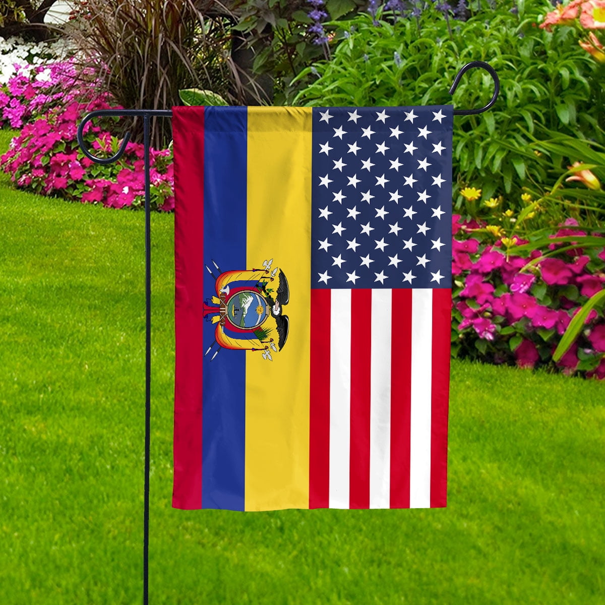 American Ecuador Flag Ecuadorian Friendship U.S.A Memorial Day Patriotic For Garden Flag, Double-Sided Decorative Outdoor Flag, Patriotic Polyester Yard Flag 12 x 18 in