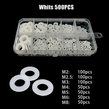 500PCS White Plastic Washers Flat Nylon Washer Assorted Washer Seals M2-M8