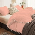 thumbnail image 3 of DNG Creations 5 Piece White Pom Pom Duvet Cover with Zipper Closure, 100% Egyptian Cotton, 800 Thread Cotton ( Oversized Queen - Solid Peach ), 3 of 5