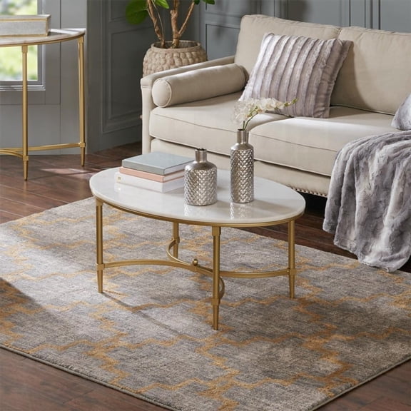 Madison Park's Bordeaux Coffee Table: White Marble & Gold Metal Legs, Assembly a Must