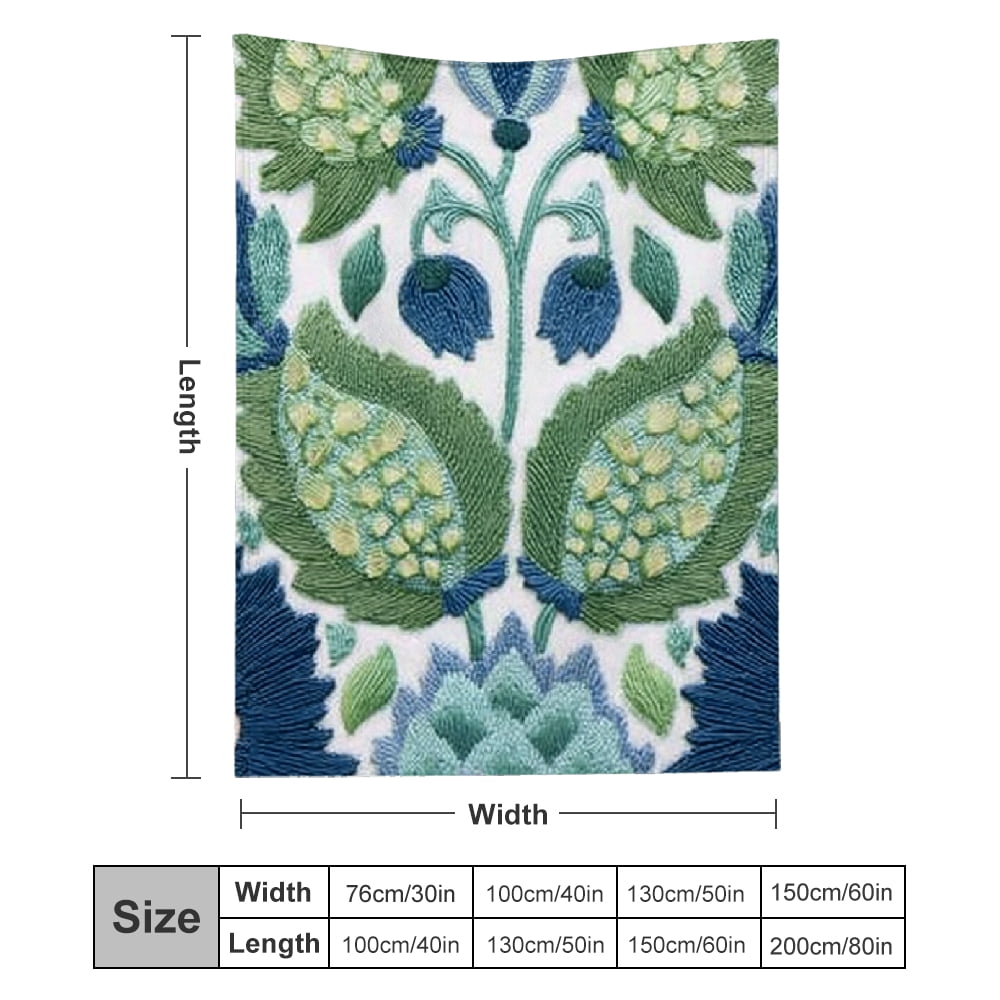 Creowell Lightweight Flannel Blanket Blue Green Leaves Design All-Season 60*80in