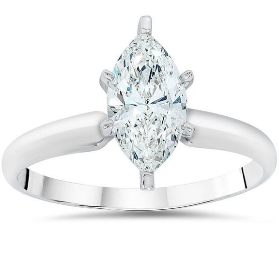 Lina Jewel 1.5 Ct Prong Set Marquise Cut Lab Grown Diamond Ring - 14K White Gold Plated Wedding Band - Clearance Anniversary Jewelry - Simple Solitaire Gift
